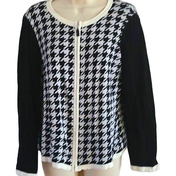 Talbots Women's Petite Large Houndstooth Zip Cardigan Sweater Petites Large - Picture 2 of 6